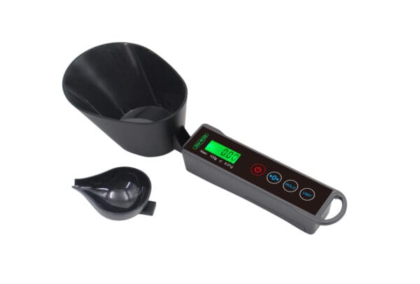 A VBD 300 Spoon Digital Pocket Scale with a cup and a bowl.