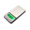 A digital scale with a green display.