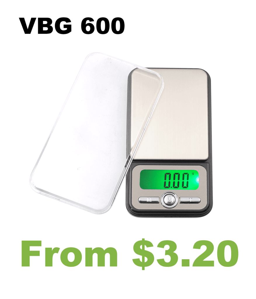 A digital scale with the words VBG 200 Chrome-panel Digital Pocket Scale.