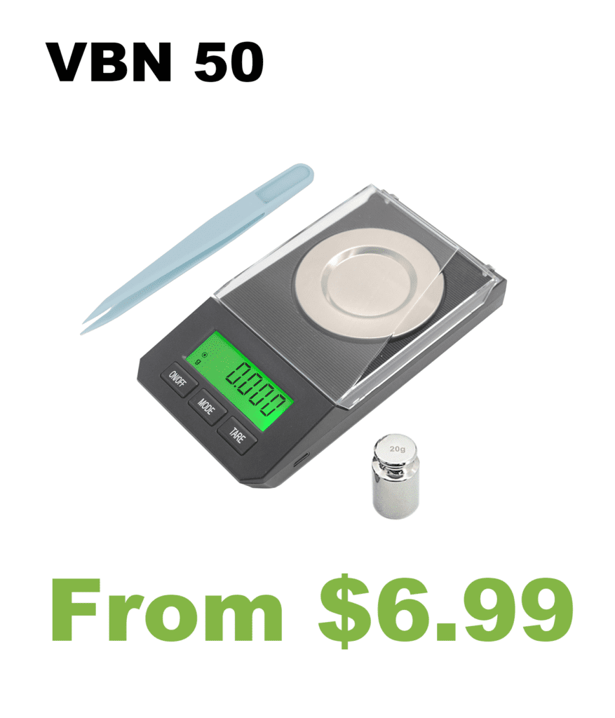 A VBN 50 Milligram Scale with the words vbn 50.
