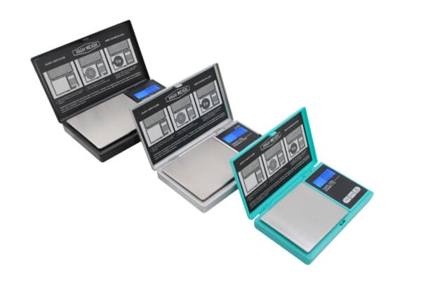 Three VBR750 Classic Digital Pocket Scales on a white background.