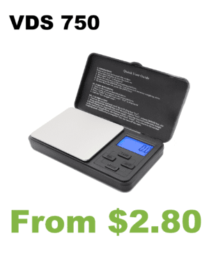 A VDS 150 Digital Pocket Scale with the words vds 750.