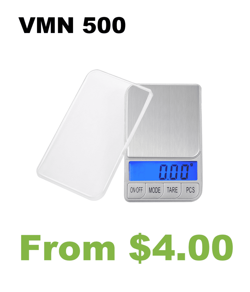 A digital scale with the words VMN 200 Large Display Digital Pocket Scale.