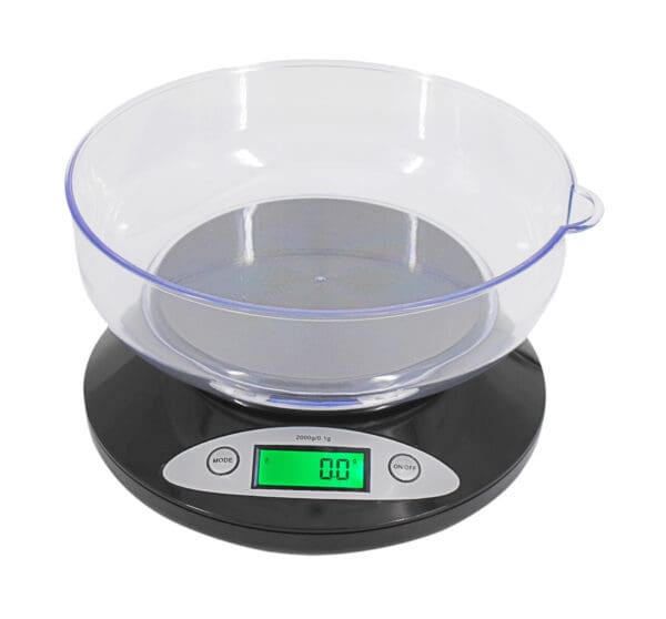 A VOM 2000 Bowl Kitchen Scale with a bowl on top.