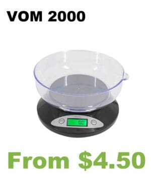 A VOM 2000 Bowl Kitchen Scale with the words vm 2000 from $ 45.