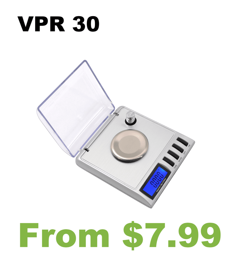 A digital scale with the words VPR 30 High Accuracy Milligram Scale.