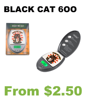 A Black Cat 600 Digital Pocket Scale and a package.