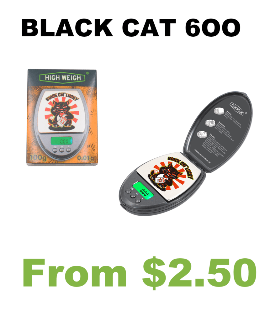 A Black Cat 600 Digital Pocket Scale and a package.