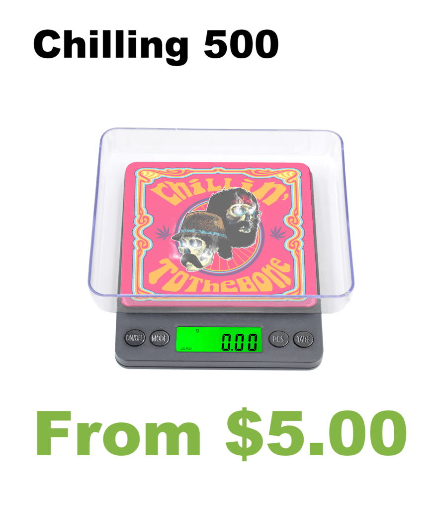 The Chillin 200 Digital Pocket Scale is on display with the words chilling 500.